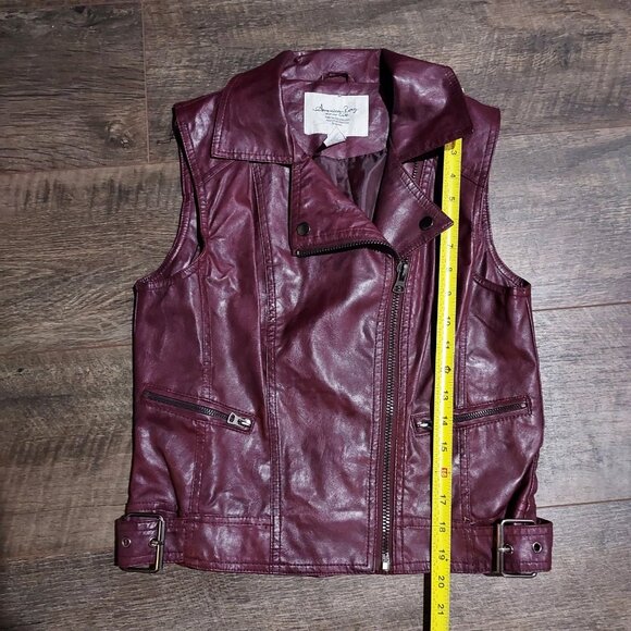 Biker Vest Rag Cie Full Zip Burgendy Flux Leather Moto Gillet Size M - Picture 5 of 11